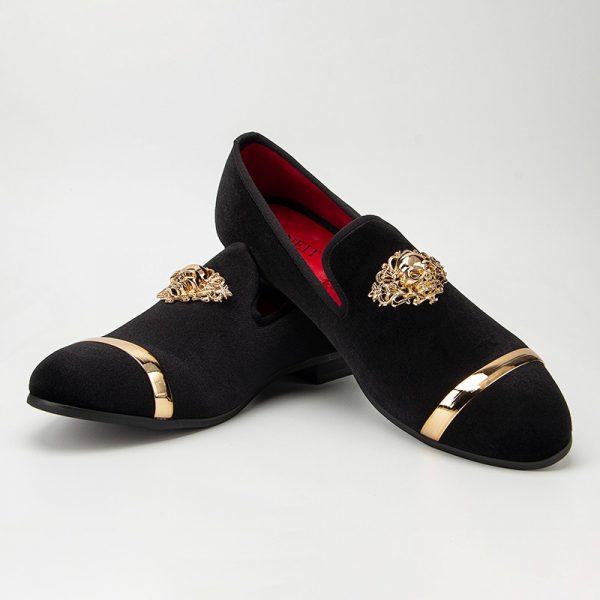Men's velvet formal loafers slip-on shoes for prom or formal events. Elegant and comfortable design.