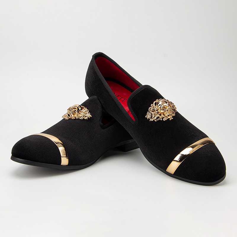 Men's velvet formal loafers slip-on shoes for prom or formal events. Elegant and comfortable design.