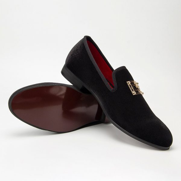 Men’s velvet slip-on dress loafers with cushioned insole, perfect for formal events, weddings, and business wear.