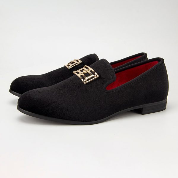 Men’s velvet slip-on dress loafers with cushioned insole, perfect for formal events, weddings, and business wear.